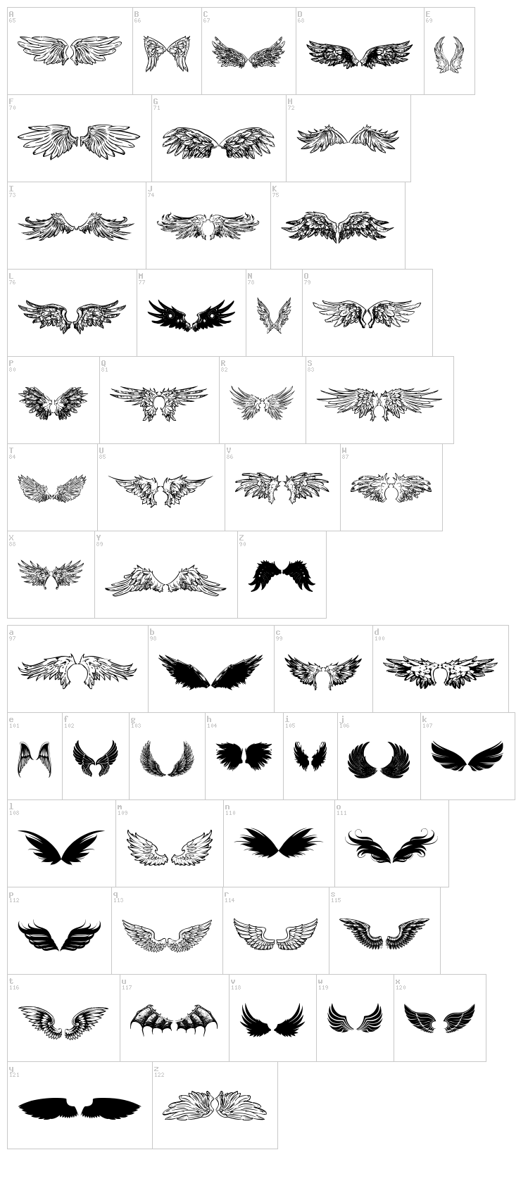 Wings of Wind TFB font map